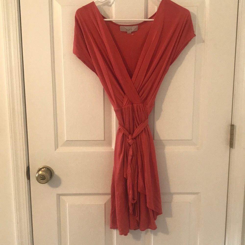 Loft Faux Wrap Cap Sleeved Dress with Tie